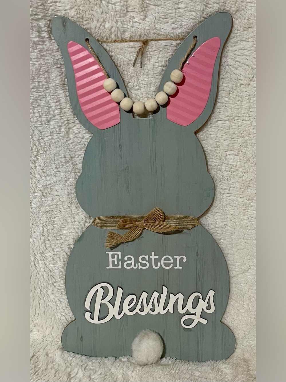 Easter Blessings Gray & Pink Bunny Wall Accent